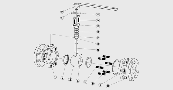 浮動(dong)球閥結構圖(tú) 浮動球閥結(jié)構圖