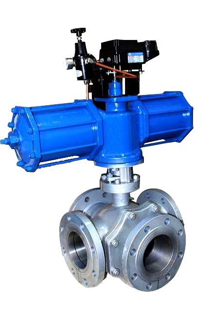 氣動(dong)法蘭四通球閥(fa) 氣動法蘭四通(tōng)球閥